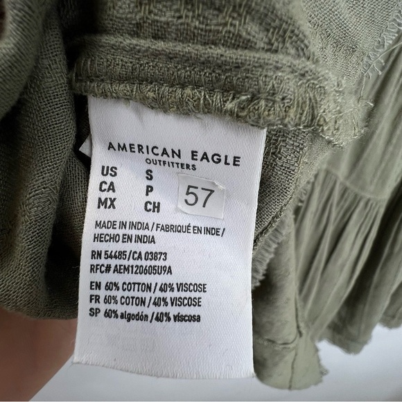 American Eagle Womens S Olive Green Tiered Babydoll Long Sleeve Boho Top - Picture 8 of 12
